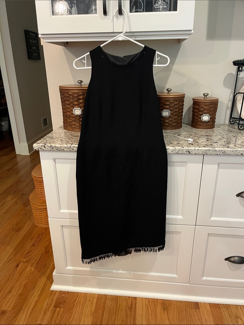 Classic Black Sleeveless Fringe Hem Dress